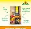 A bag of Neudorff NeudoHum flower soil is shown with descriptive text and arrows pointing to features. Produktbild-Vorschau