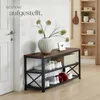A shoe rack with shoes and decorative items in a hallway next to a door and a bookshelf. Náhled obrázku produktu