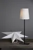 A white star-shaped paper lantern and a black lamp with a white shade are placed on a wooden surface against a gray background. Podgląd zdjęcia produktu