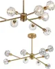 Two views of a gold-colored chandelier with clear glass globes. Podgląd zdjęcia produktu