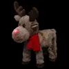 A plush reindeer toy with a red scarf and a glowing red nose, set against a black background. Podgląd zdjęcia produktu