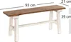 A wooden bench with white painted legs is shown against a white background, with dimensions indicated by lines and text. Anteprima dell’immagine prodotto
