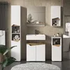 A modern bathroom set with white and wood furniture, a sink, mirror, and plants. Anteprima dell’immagine prodotto