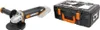 An angle grinder and its storage case are displayed against a white background. Produktbild-Vorschau