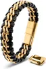 SERASAR | Bracciale in pelle da uomo [Acciaio] con doppia Anteprima dell’immagine prodotto 1