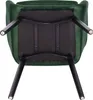 The underside of a dark green armchair is shown, with its black wooden legs and frame. Produktbild-Vorschau