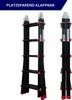 A black and red multi-purpose ladder is shown in two configurations: fully extended and folded. Produktbild-Vorschau