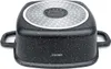 The bottom view of a square black pot with a speckled pattern and a metallic base with raised dots. Produktbild-Vorschau