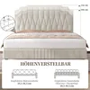 A diagram showing a bed frame with measurements and recommended mattress heights, overlaid on an image of the bed. Podgląd zdjęcia produktu