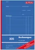 A blue form with grid lines, containing fields for invoice details and a red diagonal stripe with text. Produktbild-Vorschau