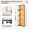 A white cabinet with glass doors and internal lighting, shown with close-up insets highlighting its features. Produktbild-Vorschau