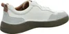 A side view of a white sneaker with gray suede accents and a brown sole. Produktbild-Vorschau