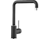 A black kitchen faucet with a silver handle against a white background. Produktbild-Vorschau