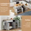 Collage of two images showing a kitchen cart with its tabletop extended and folded. Náhled obrázku produktu