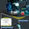 A gaming desk setup with a computer, tablet, speaker, and accessories. Produktbild-Vorschau