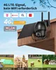 A 4G LTE outdoor surveillance camera with a solar panel mounted on a wooden structure, with various application scenarios shown at the bottom. Náhled obrázku produktu