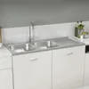 The Living Store Kuchyňský dřez s dvojitou mísou stříbrný Náhled obrázku produktu 1