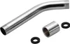 A silver shower arm extension and two black rubber washers are arranged on a white background. Produktbild-Vorschau