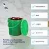 A green bucket filled with cherries, with its lid open and placed next to it. Several feature callouts are present on the right side of the image. Anteprima dell’immagine prodotto