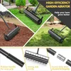 A collage of images showing a garden aerator in use on grass and soil, with close-ups of its features. Produktbild-Vorschau