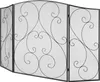 A black, three-panel fireplace screen with ornate scrollwork. Voir les images du produit