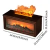 A decorative electric fireplace with simulated flames and logs, showing dimensions. Produktbild-Vorschau