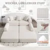 A modular sofa is shown in a living room setting with various informational graphics and close-ups of the materials. Anteprima dell’immagine prodotto