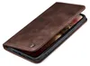 A brown leather flip case for a smartphone is shown on a white background. Produktbild-Vorschau
