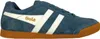 A side view of a blue Gola sneaker with white stripes and a brown sole, isolated on a white background. Anteprima dell’immagine prodotto