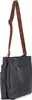 A dark blue handbag with brown straps is shown against a white background. Produktbild-Vorschau