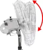 A chrome-finished standing fan is shown from the side, with its head tilted upwards, demonstrating its adjustable angle. Podgląd zdjęcia produktu