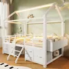Hochbett 90 x 200 cm mit Hausdach, LED-Beleuchtung, Produktbild-Vorschau 1