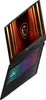 A black MSI Katana 15 HX B14WFK-636 laptop is shown from a diagonal angle, with the screen displaying a dragon logo and the keyboard illuminated with colorful RGB lighting. Produktbild-Vorschau