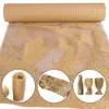 A roll of honeycomb paper packaging material is shown, with three inset circular images demonstrating its use for wrapping items like glassware and bottles. Produktbild-Vorschau