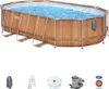 An oval above-ground swimming pool with its accessories displayed below. Náhled obrázku produktu