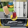A collage showing a shopping trolley in different scenarios: outdoors with a large box, indoors in a closet, and folded in a car trunk. Produktbild-Vorschau