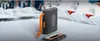 A portable cassette player with an orange lanyard and a cassette tape in front of it, placed on a white surface with a blurred background. Voir les images du produit