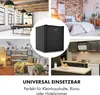 Collage of lifestyle images showing a mini-fridge in different settings, along with text. Produktbild-Vorschau