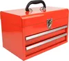A red metal toolbox with three drawers and a black handle, set against a white background. Produktbild-Vorschau