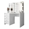 A white vanity table with a mirror and lights, decorated with flowers and cosmetics. Produktbild-Vorschau