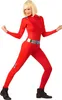 A woman wearing a red spy costume with a silver belt and blue accents, posing against a white background. Podgląd zdjęcia produktu