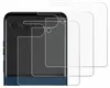 Multiple clear screen protectors are shown layered over the back of a dark-colored smartphone. Produktbild-Vorschau