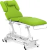 A bright green electric massage table with a white metal frame, shown from a diagonal angle against a white background. Náhled obrázku produktu