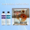 Two bottles of epoxy resin are shown next to a clear block containing preserved flowers, with promotional text at the top. Voir les images du produit