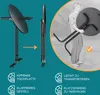 Collage showing a foldable table, its folded state, and a person carrying it, with feature callouts. Produktbild-Vorschau