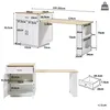 Diagrams and measurements of a white and wood extendable desk. Produktbild-Vorschau