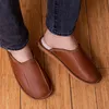 Heren slippers, leer, lamswol, lichtbruin, met de hand Productafbeelding-voorbeeld 5