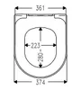 A top-down view of a toilet seat with dimensions indicated by lines and numbers. Produktbild-Vorschau