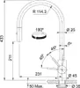 Technical drawing of a kitchen faucet with dimensions and angles. Podgląd zdjęcia produktu