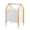A white children's nightstand with a wooden house-shaped frame, shown against a white background. Produktbild-Vorschau